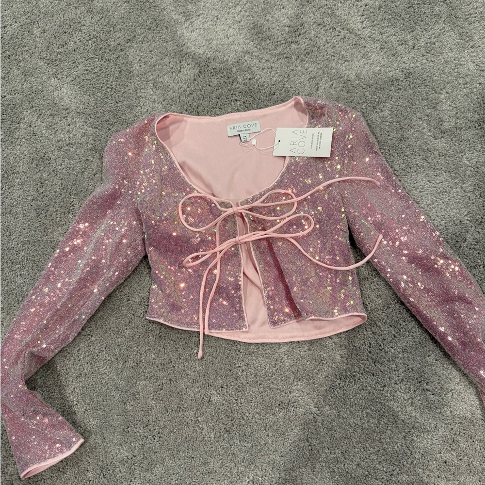Pink Sequin Crop Top